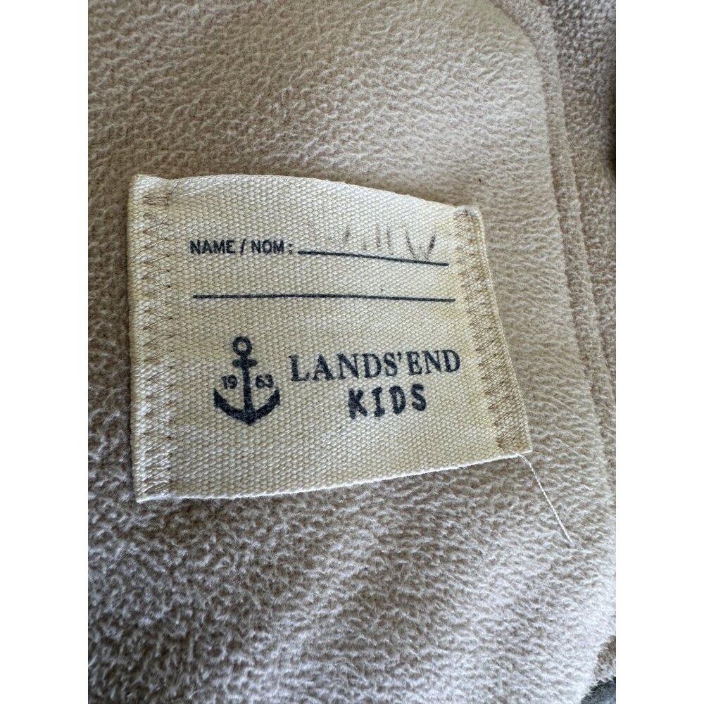 Lands End Kids Jacket Medium 8/10 Sherpa Full Zip‎ Hood Oatmeal Fleece Sweater - Picture 6 of 12